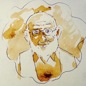 Oliver Sacks em café e caneta, por Marco Jacobsen